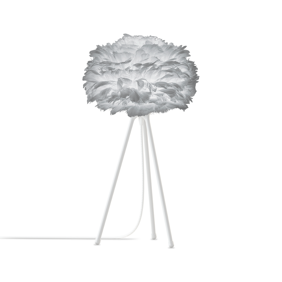 Candeeiro de mesa com abajur de penas brancas e suporte branco