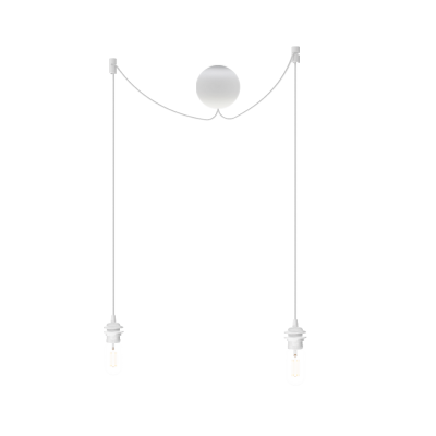 Lâmpada pendente dupla branca com corda suspensa e bulbos visíveis