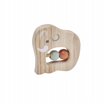 Chocalho de madeira em forma de elefante com bolas coloridas