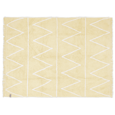 Tapete amarelo com padrão branco em zig zag