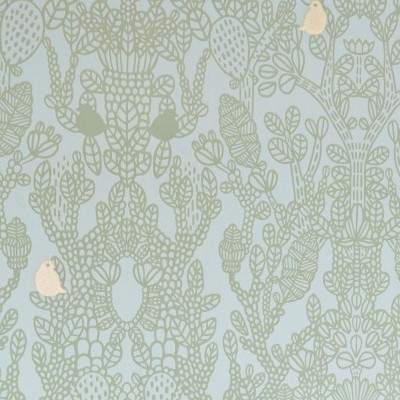 Papel de parede padrão botânico com pássaros em azul e verde