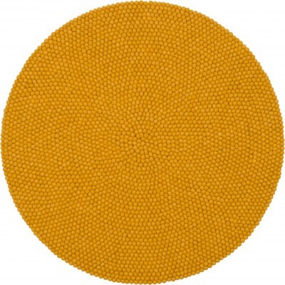 Tapete redondo amarelo com padrão de pequenas esferas