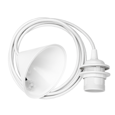 Cabo elétrico branco com soquete e suporte para lâmpada