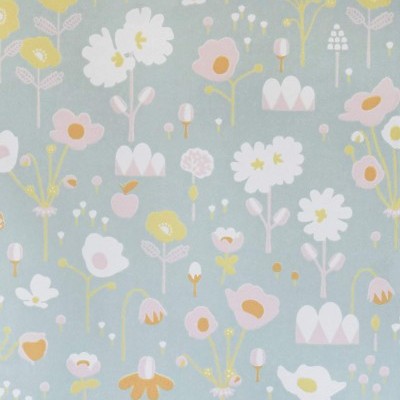 Papel de parede com padrão floral estilizado em tons pastel