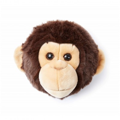 Máscara de pelúcia em forma de cabeça de chimpanzé castanha e bege