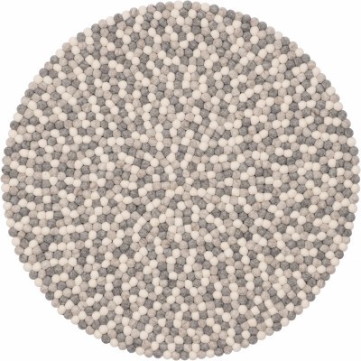 Tapete redondo de bolas de feltro cinza, branco e bege