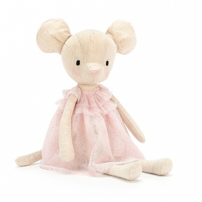Boneco de peluche rato com vestido rosa