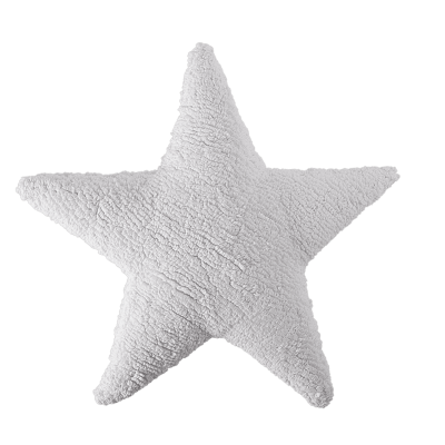 Almofada branca em forma de estrela com textura felpuda