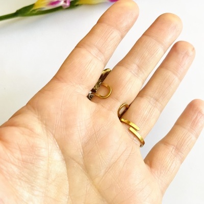 Mão com duas argolas douradas e flores ao fundo