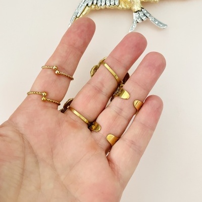 Mão feminina com anéis dourados e ornamento de pássaro na parede