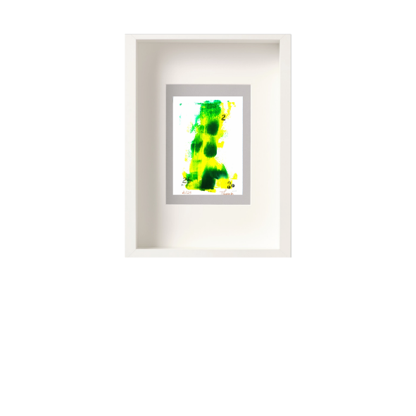 Quadro branco com imagem abstrata verde e amarelo