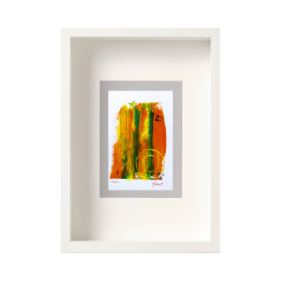 Quadro com moldura branca e arte abstrata colorida