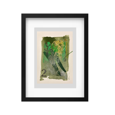 quadro com pintura abstrata verde e número 2