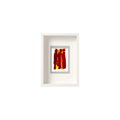 Quadro com ilustração abstrata em tons vermelhos e amarelos