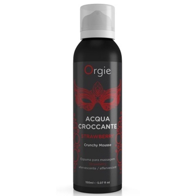 Frasco preto de mousse Orgie Acqua Croccante Strawberry com tampa branca