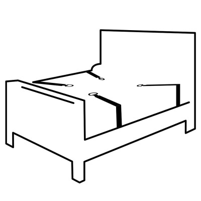 Desenho linear a preto e branco de uma cama simples com cobertores padrões