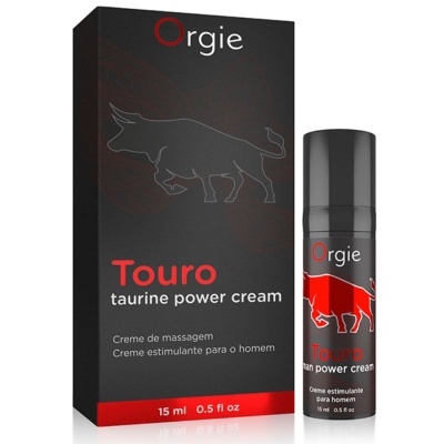 Creme estimulante masculino Touro da Orgie com embalagem preta e touro vermelho