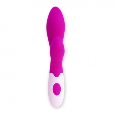 Vibrador rosa com base branca e dois botões
