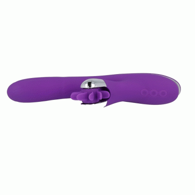 Vibrador roxo de silicone com botões e detalhe metálico
