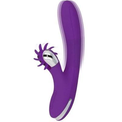 Vibrador roxo curvo com parte metálica e pontas flexíveis