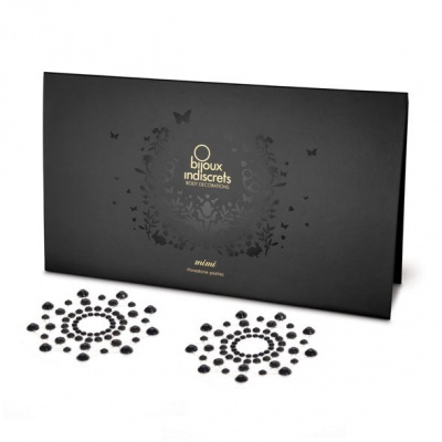 Conjunto de joias para corpo Bijoux Indiscrets mini com pedras pretas e embalagem preta decorada