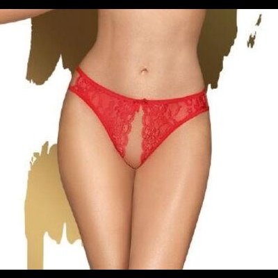 Cuecas femininas vermelhas em renda com corte frontal aberto