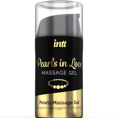Frasco preto e dourado de gel de massagem Pearls in Love com tampa transparente