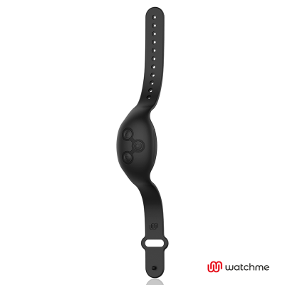 Pulseira preta de silicone oval com símbolo e logo watchme