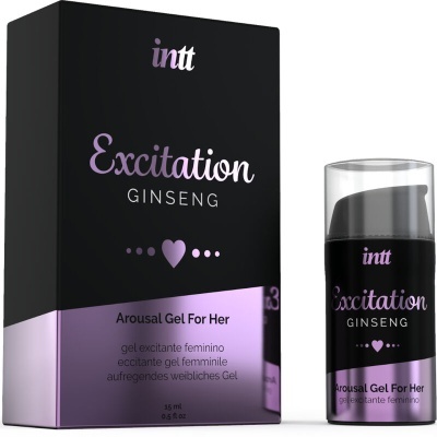 Frasco com doseador e embalagem de gel excitante feminino intt Excitation Ginseng preto e lilás