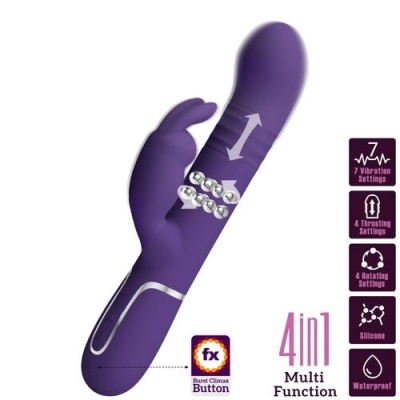 Vibrador roxo de silicone com múltiplas funções e botões