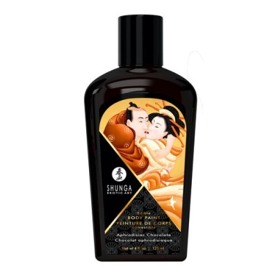 Frasco preto de body paint com arte japonesa e texto multi-idiomas
