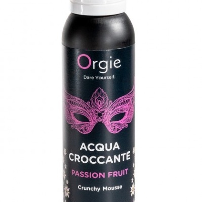 Embalagem preta cilíndrica com tampa transparente e rótulo de espuma para massagem Orgie Acqua Croccante