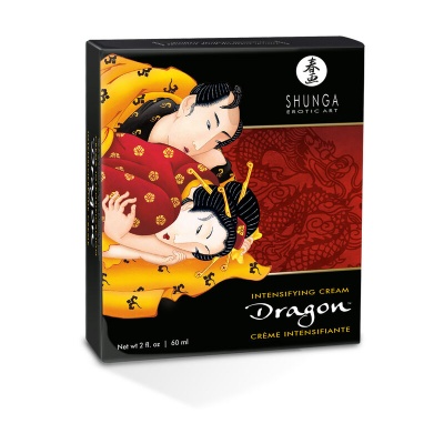 Embalagem do creme intensificante Dragon da Shunga Erotic Art com ilustração de casal em arte japonesa tradicional