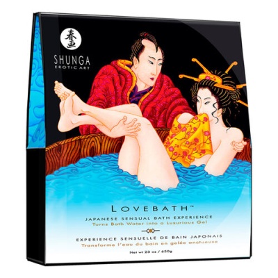 Caixa de Lovebath com arte japonesa representando banho sensual