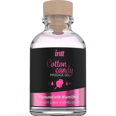 Frasco de gel de massagem intt Cotton candy com rótulo preto e rosa