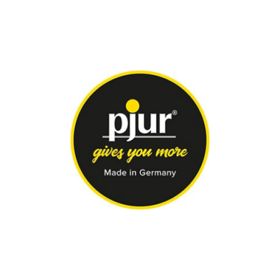 Logótipo circular preto com texto pjur e slogan amarelo