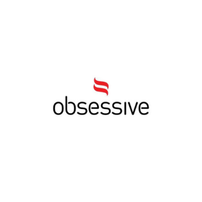 Logótipo Obsessive com texto preto e detalhe vermelho