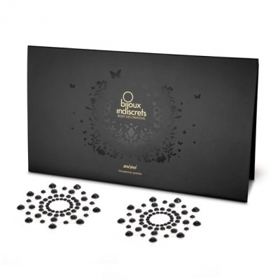 Conjunto de joias para corpo Bijoux Indiscrets mini com pedras pretas e embalagem preta decorada