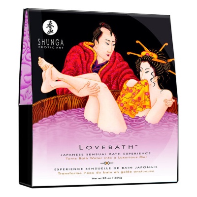Embalagem do Lovebath SHUNGA com ilustração de casal em banho e texto descriptivo