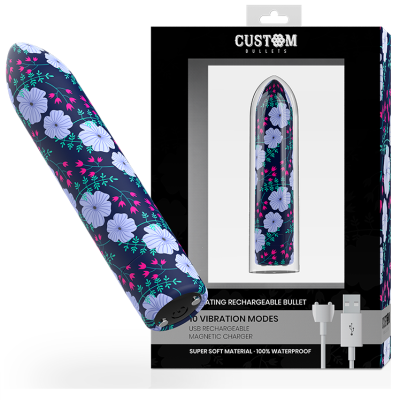 Vibrador bullet floral azul com embalagem preta