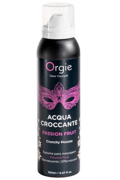 Embalagem preta cilíndrica com tampa transparente e rótulo de espuma para massagem Orgie Acqua Croccante