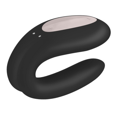Dispositivo ergonómico preto com superfície superior oval cinzento claro