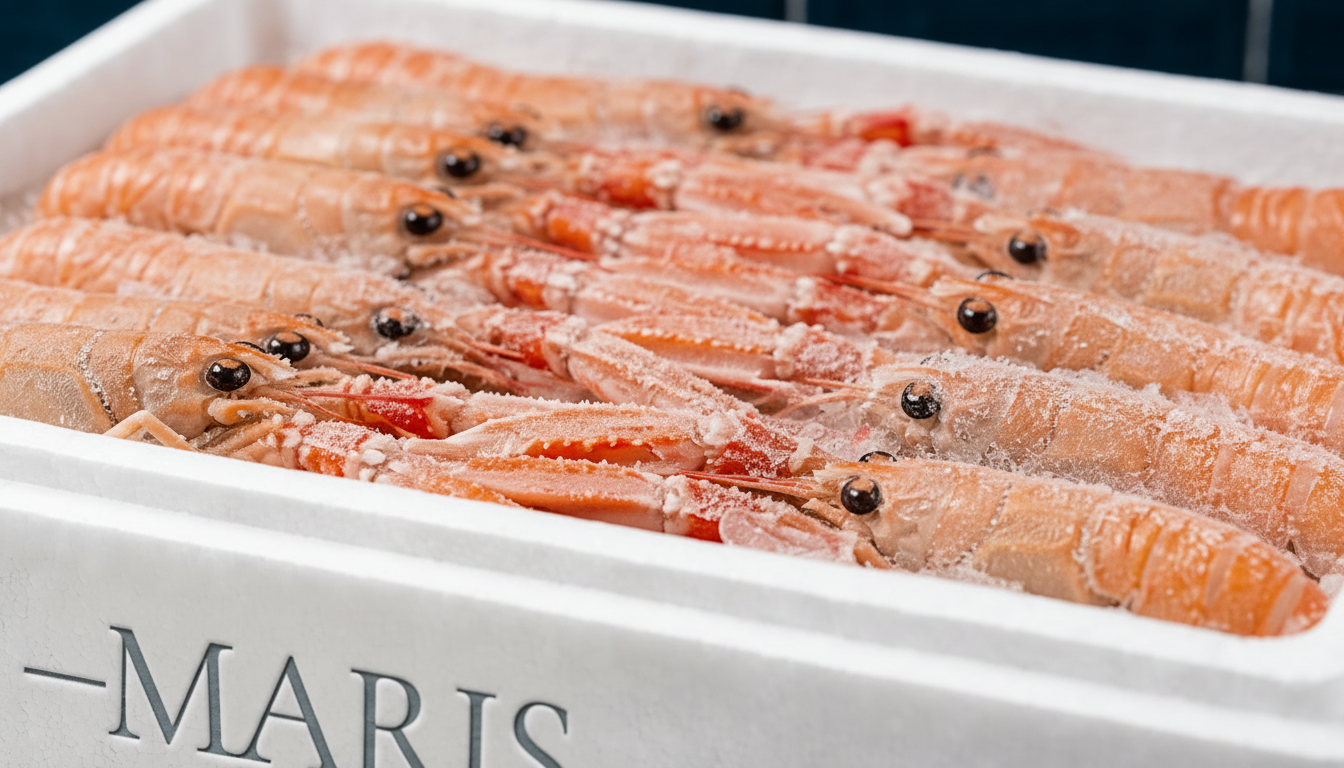 Lagostim / Cigala (sashimi grade) Lagostins congelados em caixa de esferovite branca