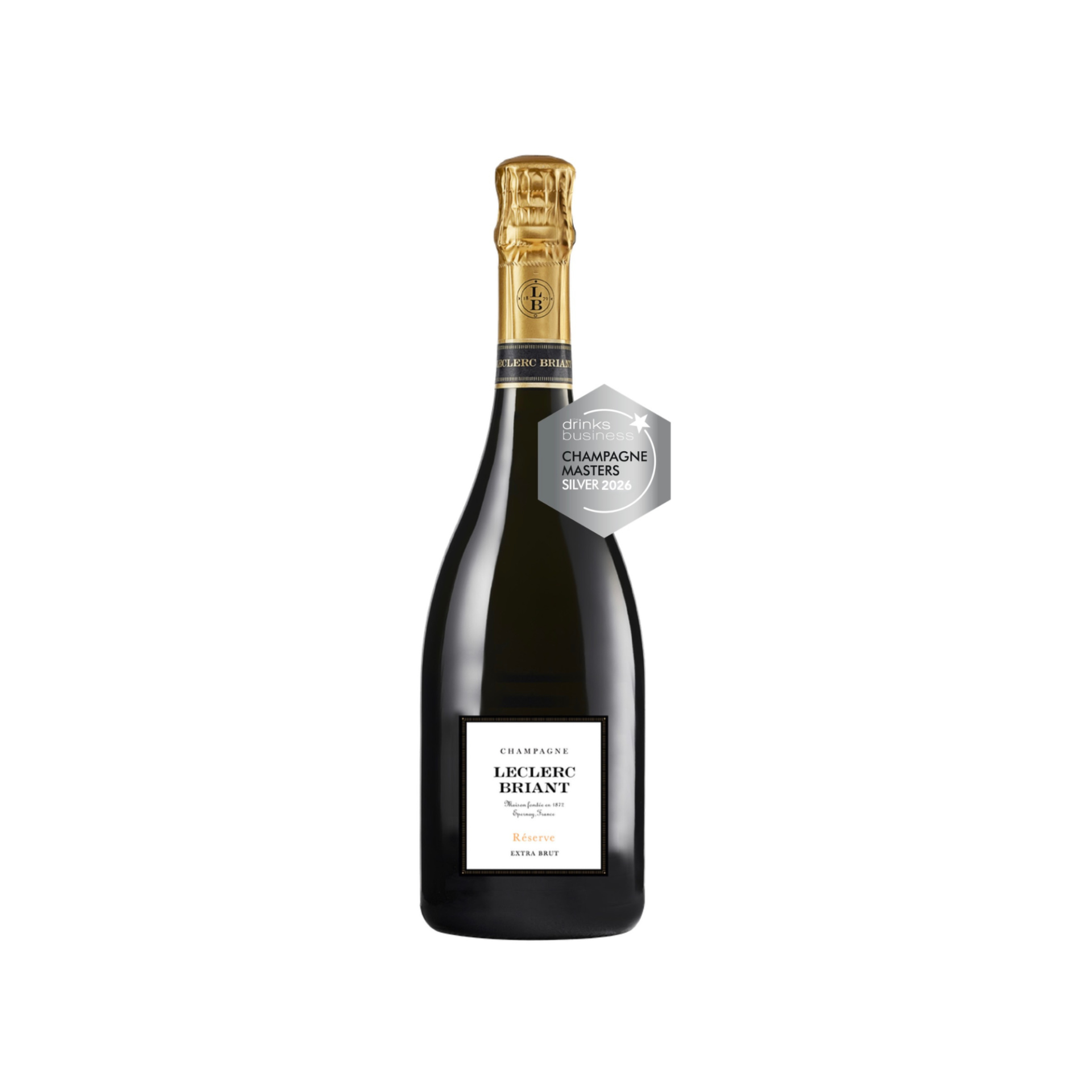 Champagne Leclerc Briant Extra Brut Garrafa de champanhe Leclerc Briant com rótulo branco e tampa dourada