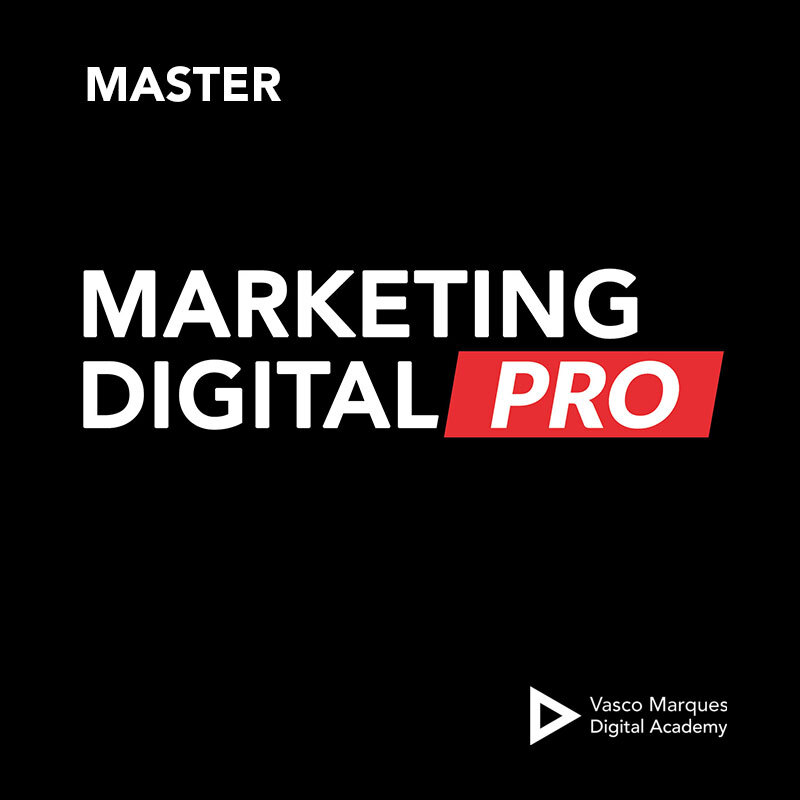 Master Marketing Digital Pro Fundo preto com texto MASTER MARKETING DIGITAL PRO e logotipo Vasco Marques Digital Academy