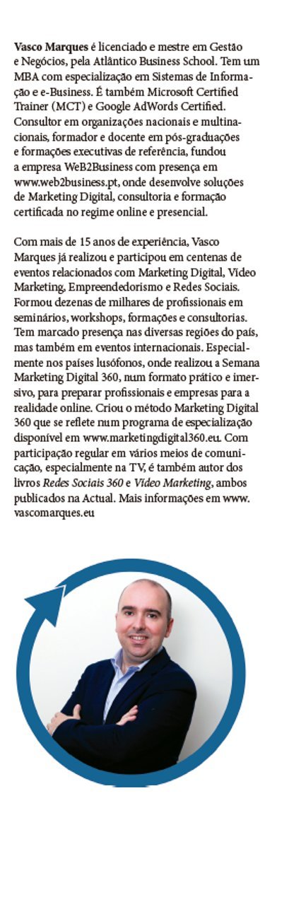 Texto sobre Vasco Marques com fotografia de homem careca dentro de círculo azul.