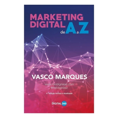 Capa de livro marketing digital roxo e vermelho com linhas e texto