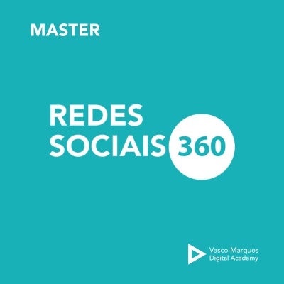 Banner azul com texto MASTER REDES SOCIAIS 360 e logótipo Vasco Marques Digital Academy