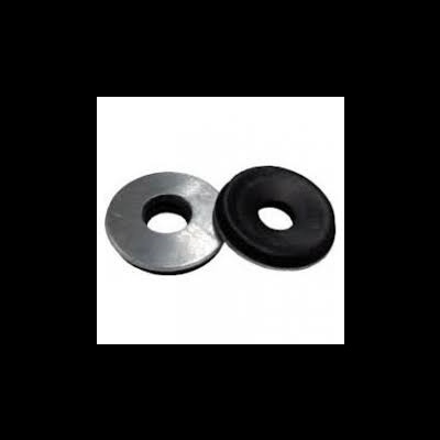 Duas arruelas, uma metálica prateada e outra preta de borracha.