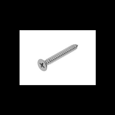 Parafuso metálico prateado com cabeça chata e fenda cruzada